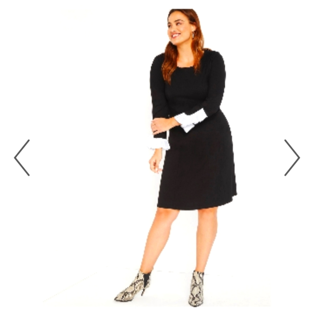 Eloquii Aline black dress with white cuff